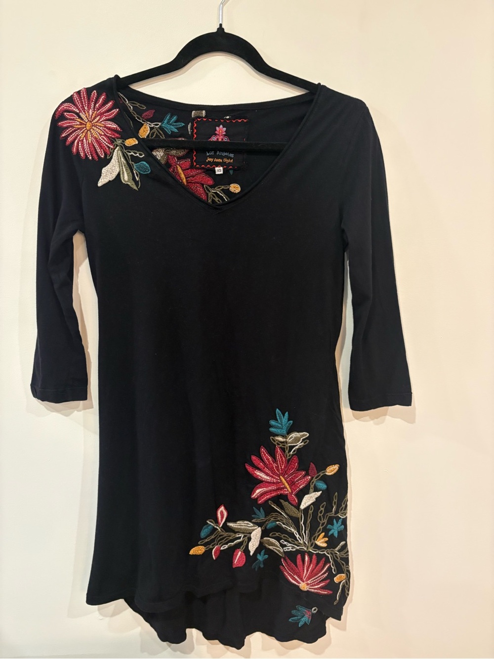 Johnny Was Black Tunic with Multicolor Floral Embroidery